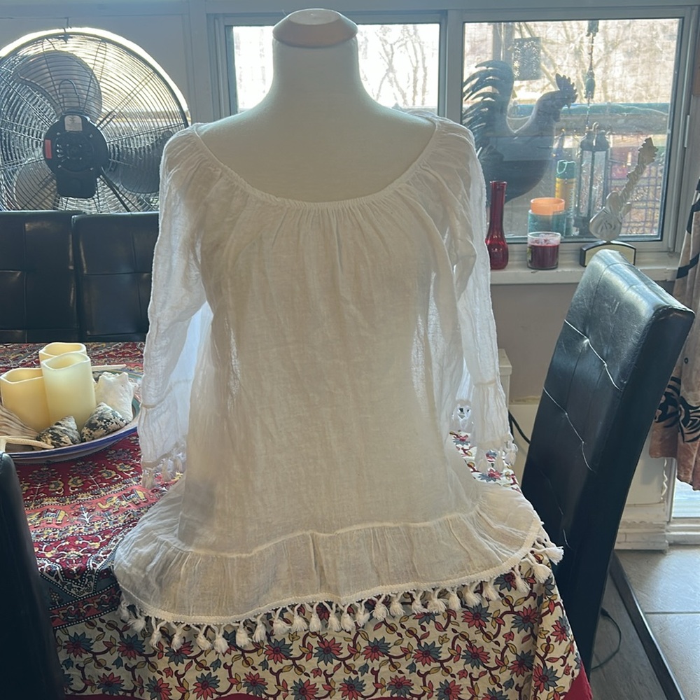 White linen peasant top or swimsuit cover up size Large